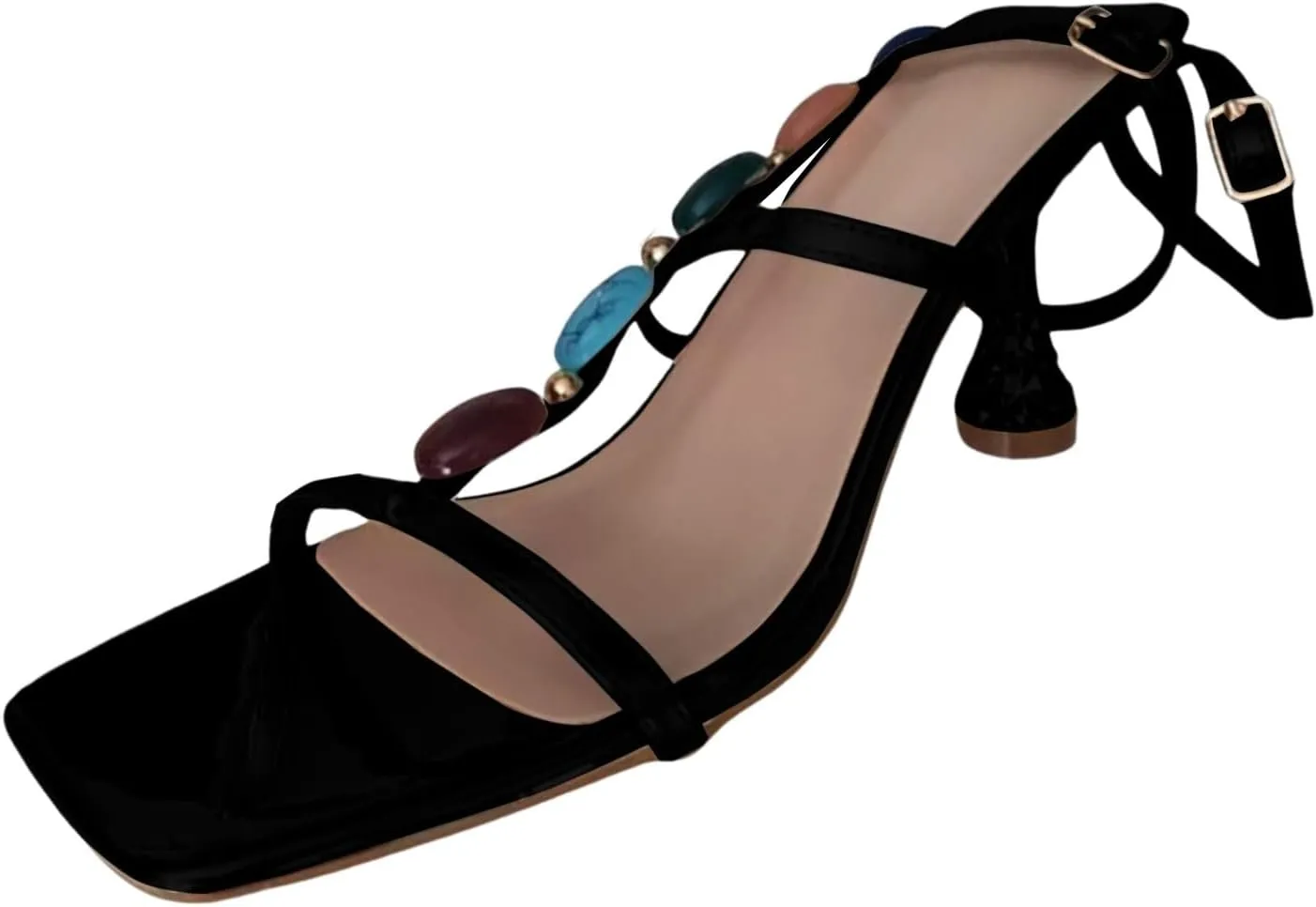 Low Stilettos Heels Sandals for Women Comfortable Open Toe Bohemian Walking Slippers Breathable Roman Style Non-Slip Vacation Footwear with Adjustable Buckle Fashion Sexy Dress Shoes with Ankle Strap