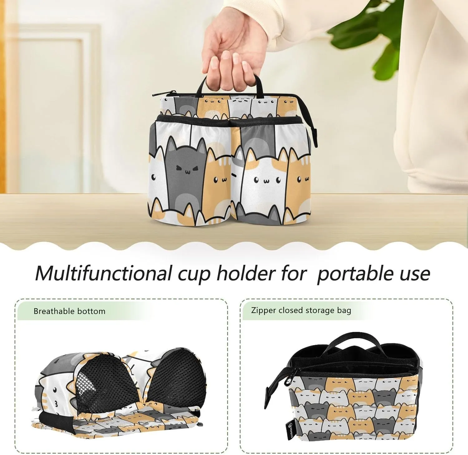Luggage Cup Holder Travel Portable Free Hand Drink Carrier Suitcase Drinks Beverage Holder Carry-On Bottle Mug Holder Organizer Bag Travelers Accessories