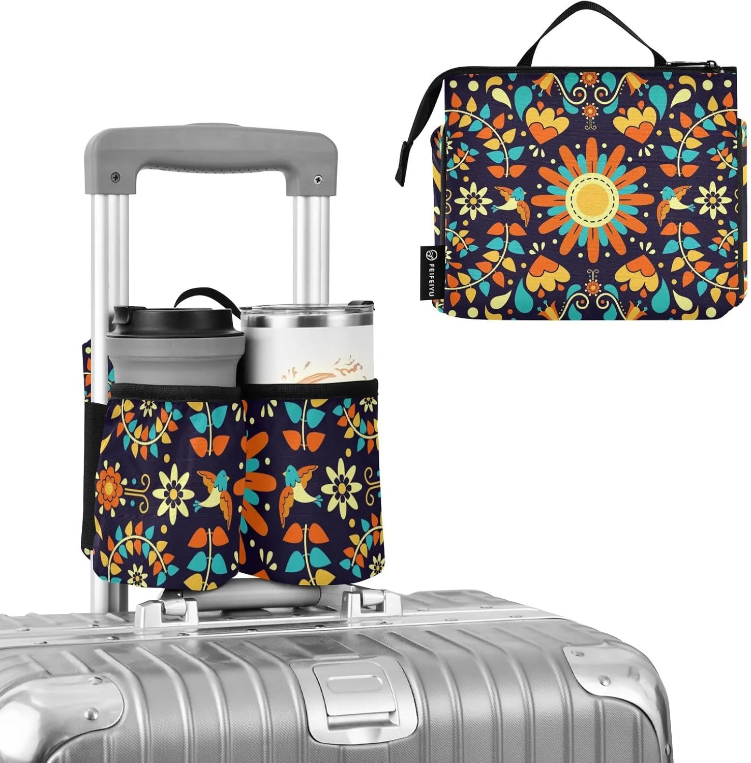 Luggage Cup Holder Travel Portable Free Hand Drink Carrier Suitcase Drinks Beverage Holder Carry-On Bottle Mug Holder Organizer Bag Travelers Accessories