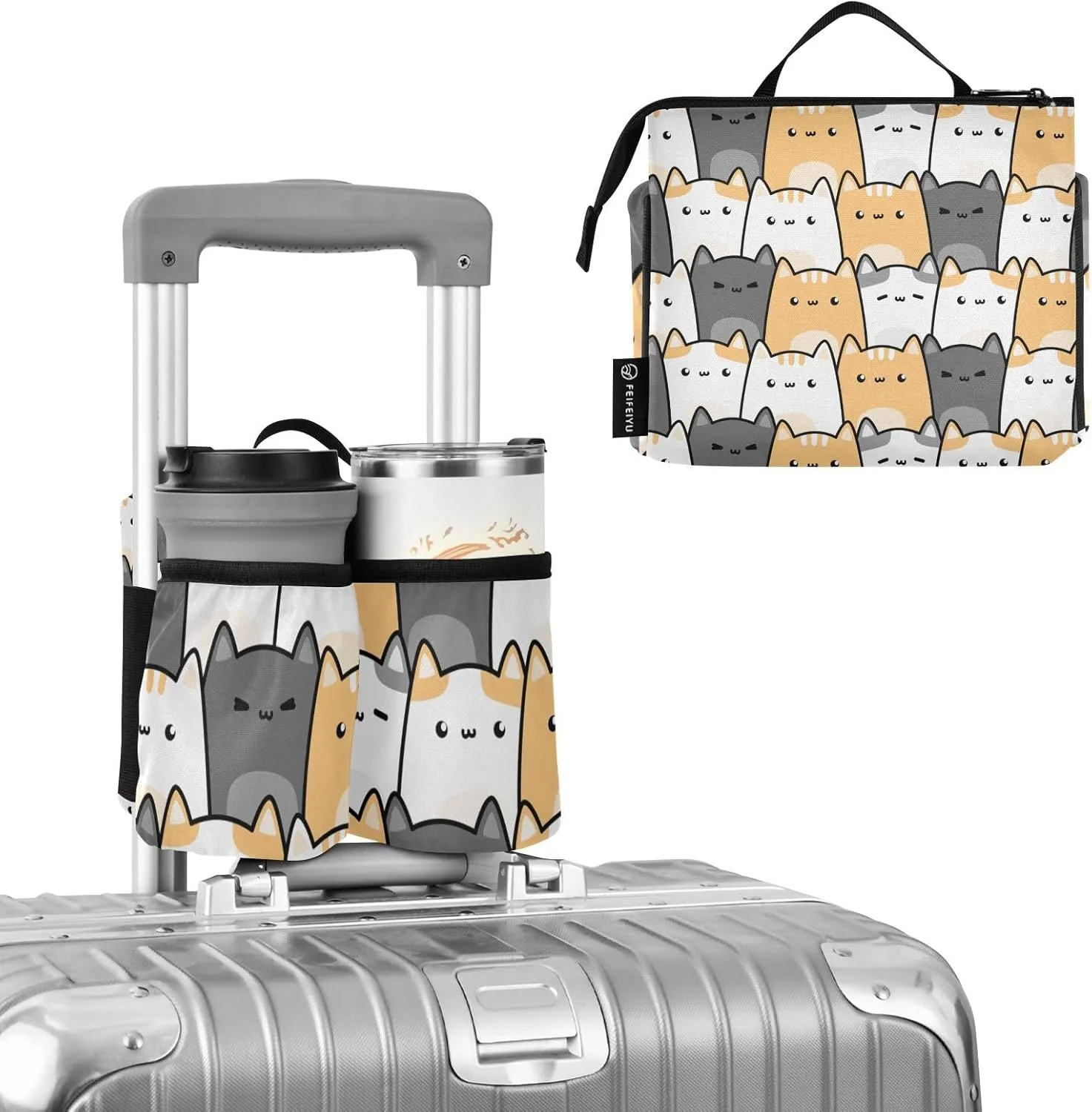 Luggage Cup Holder Travel Portable Free Hand Drink Carrier Suitcase Drinks Beverage Holder Carry-On Bottle Mug Holder Organizer Bag Travelers Accessories