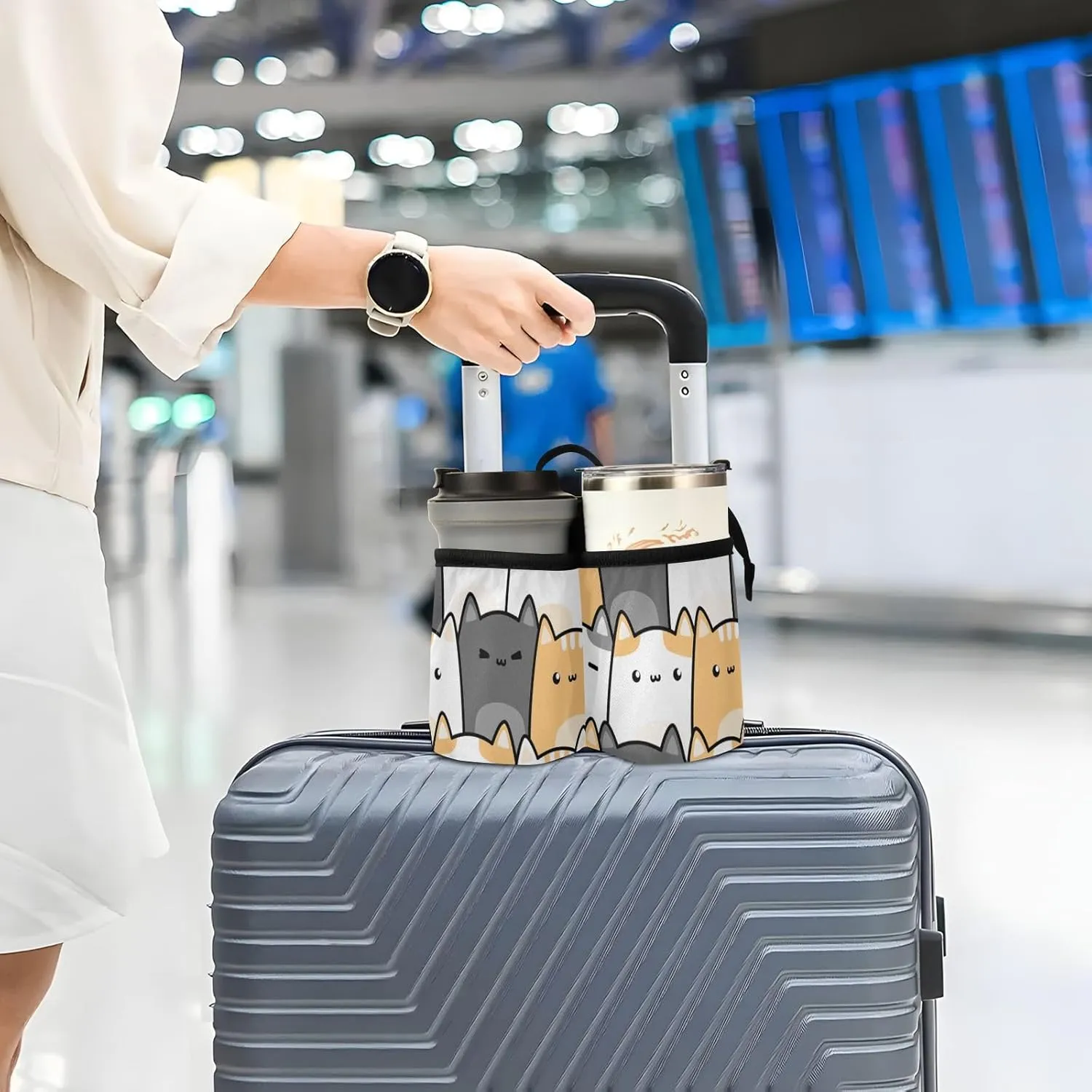 Luggage Cup Holder Travel Portable Free Hand Drink Carrier Suitcase Drinks Beverage Holder Carry-On Bottle Mug Holder Organizer Bag Travelers Accessories