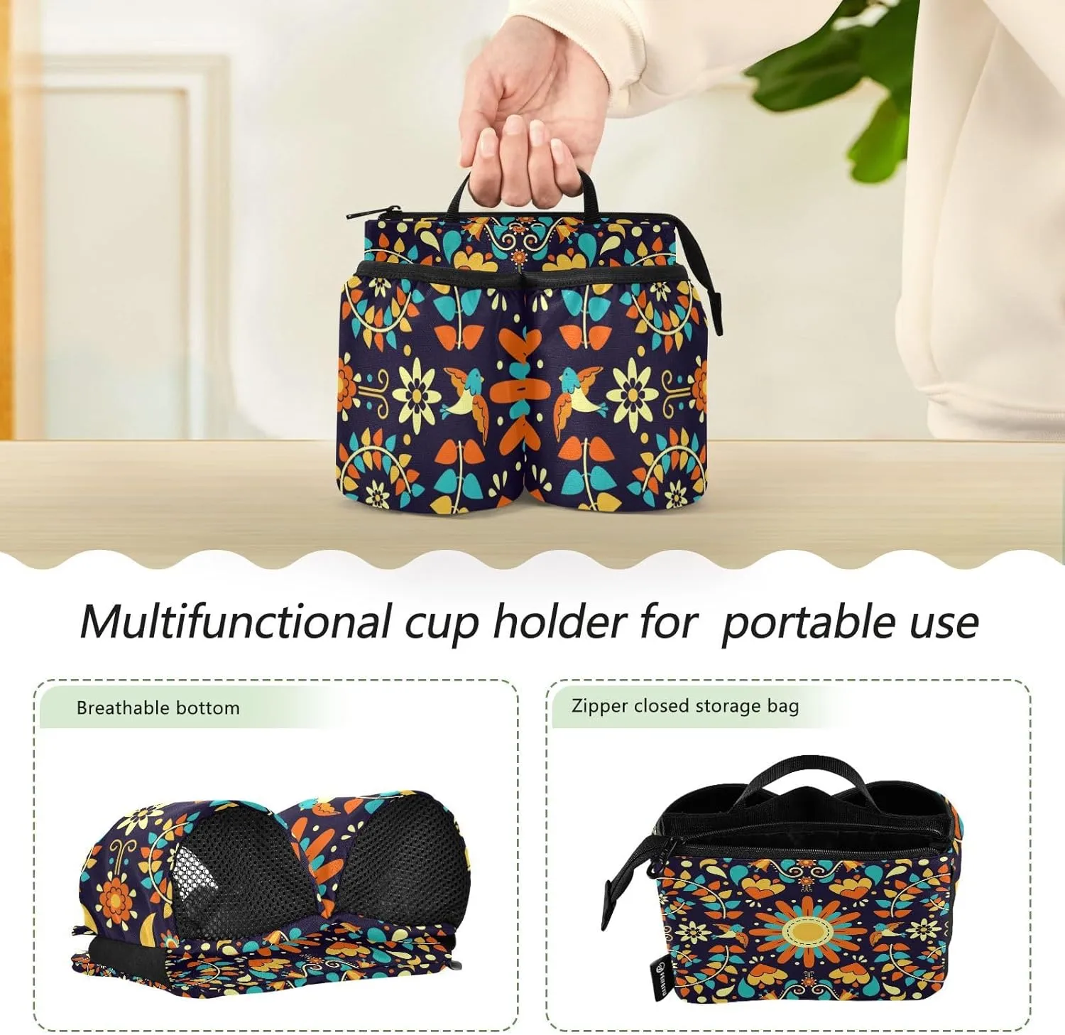 Luggage Cup Holder Travel Portable Free Hand Drink Carrier Suitcase Drinks Beverage Holder Carry-On Bottle Mug Holder Organizer Bag Travelers Accessories