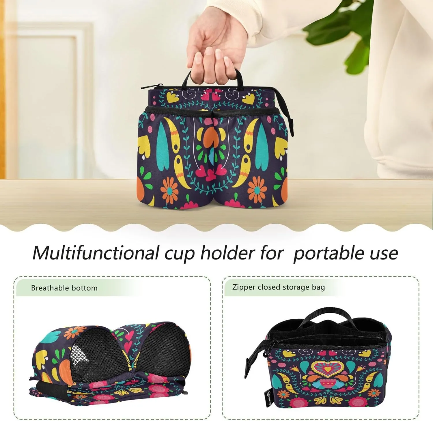 Luggage Cup Holder Travel Portable Free Hand Drink Carrier Suitcase Drinks Beverage Holder Carry-On Bottle Mug Holder Organizer Bag Travelers Accessories