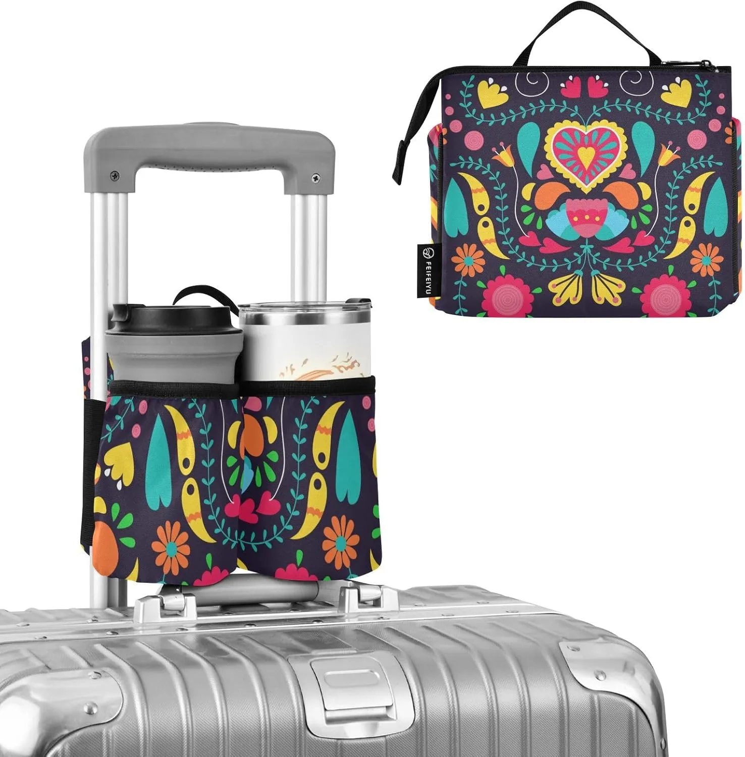 Luggage Cup Holder Travel Portable Free Hand Drink Carrier Suitcase Drinks Beverage Holder Carry-On Bottle Mug Holder Organizer Bag Travelers Accessories