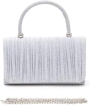 Lurex Pleated Top Handle Sparkly Handbag with Chain Evening Clutch Bag Luxury Womens Handbag Parties Weddings Dinners