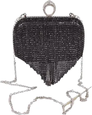 Luxury Rhinestone Heart Shape Tassel Evening Clutch Bag Shoulder Chain and Crystal Fringe for Weddings Parties