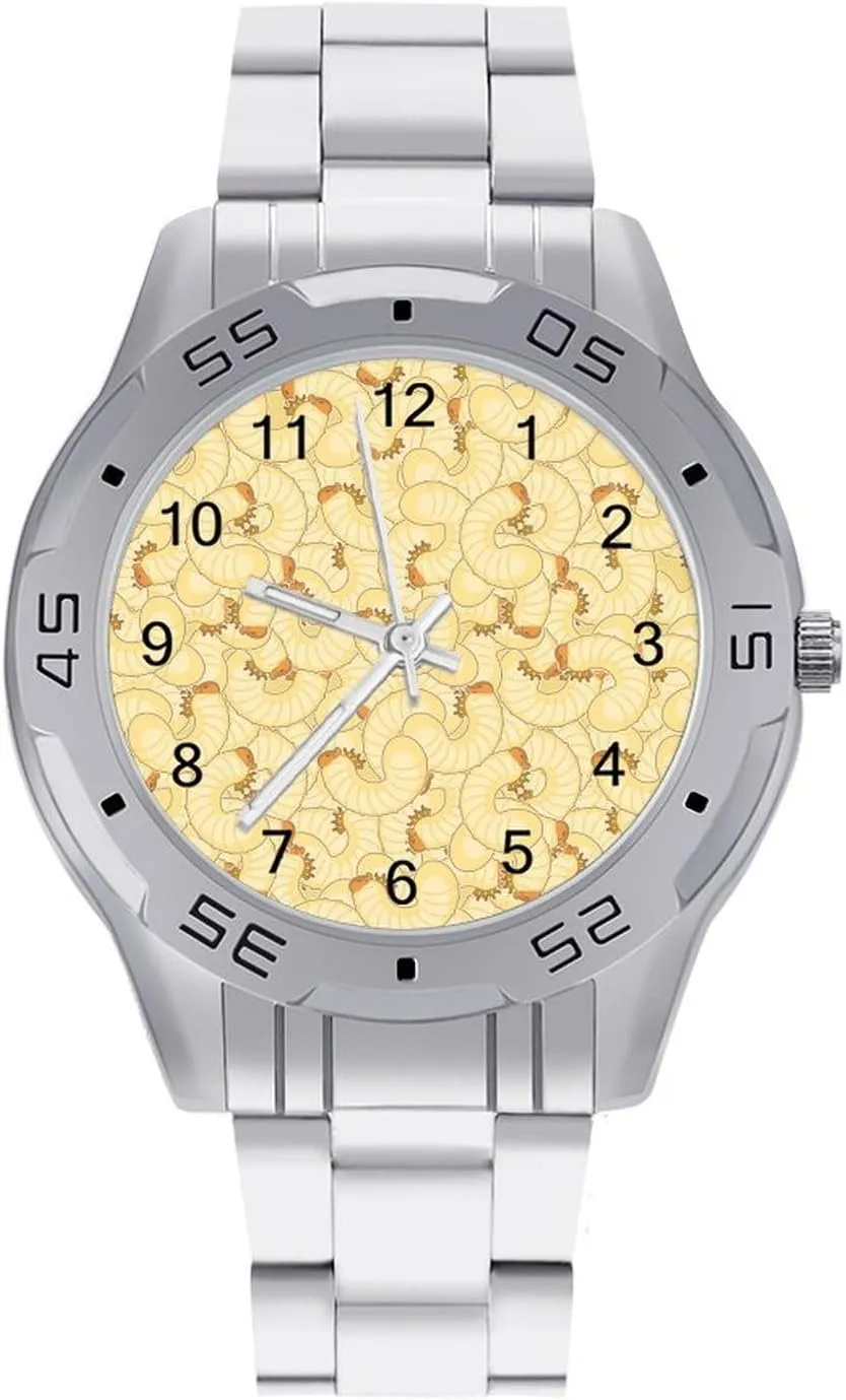 Maggot Beetle Larva Stainless Steel Metal Strap Simple Business Watches for Men Easy Reader Work Casual Watch