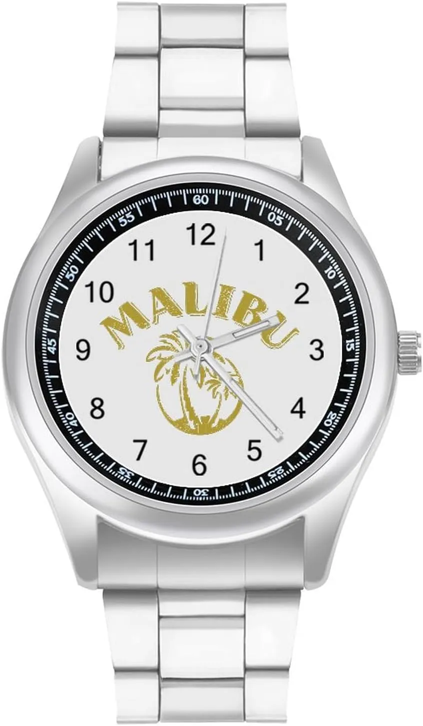 Malibu Coconut Tree Stainless Steel Strap Simple Business Watches for Men Easy Reader Work Casual Watch