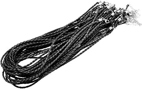 Mandala Crafts Braided Leather Necklace Cord with Clasp Bulk 60 PCs - Necklace String for Jewelry Making Supplies  18 in Leather String Cord Necklace Cords for Pendants Bracelet