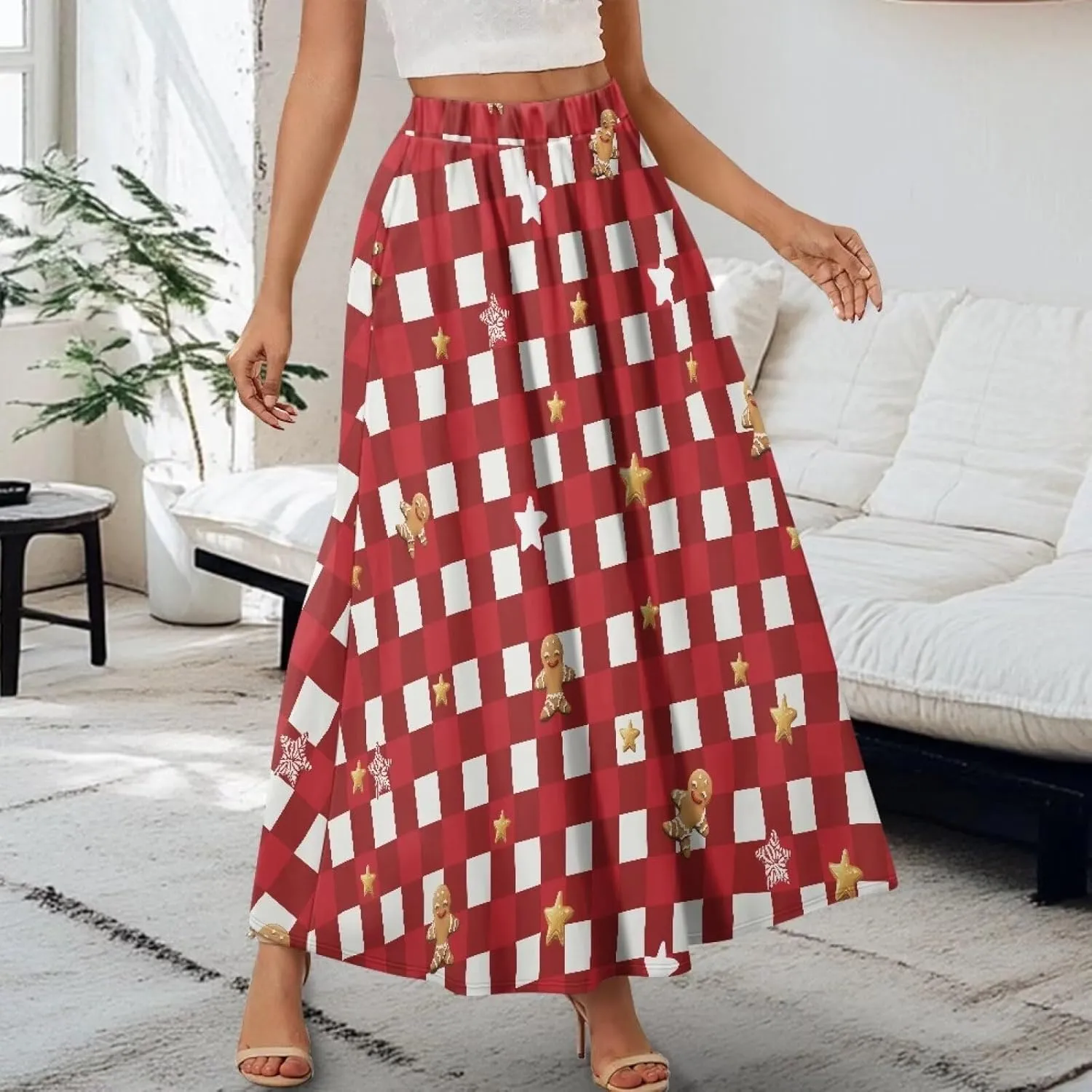 Maxi Skirts for Women Elastic Waist High Waist Long Skirts Casual A-Line Flowy Skirts for Women