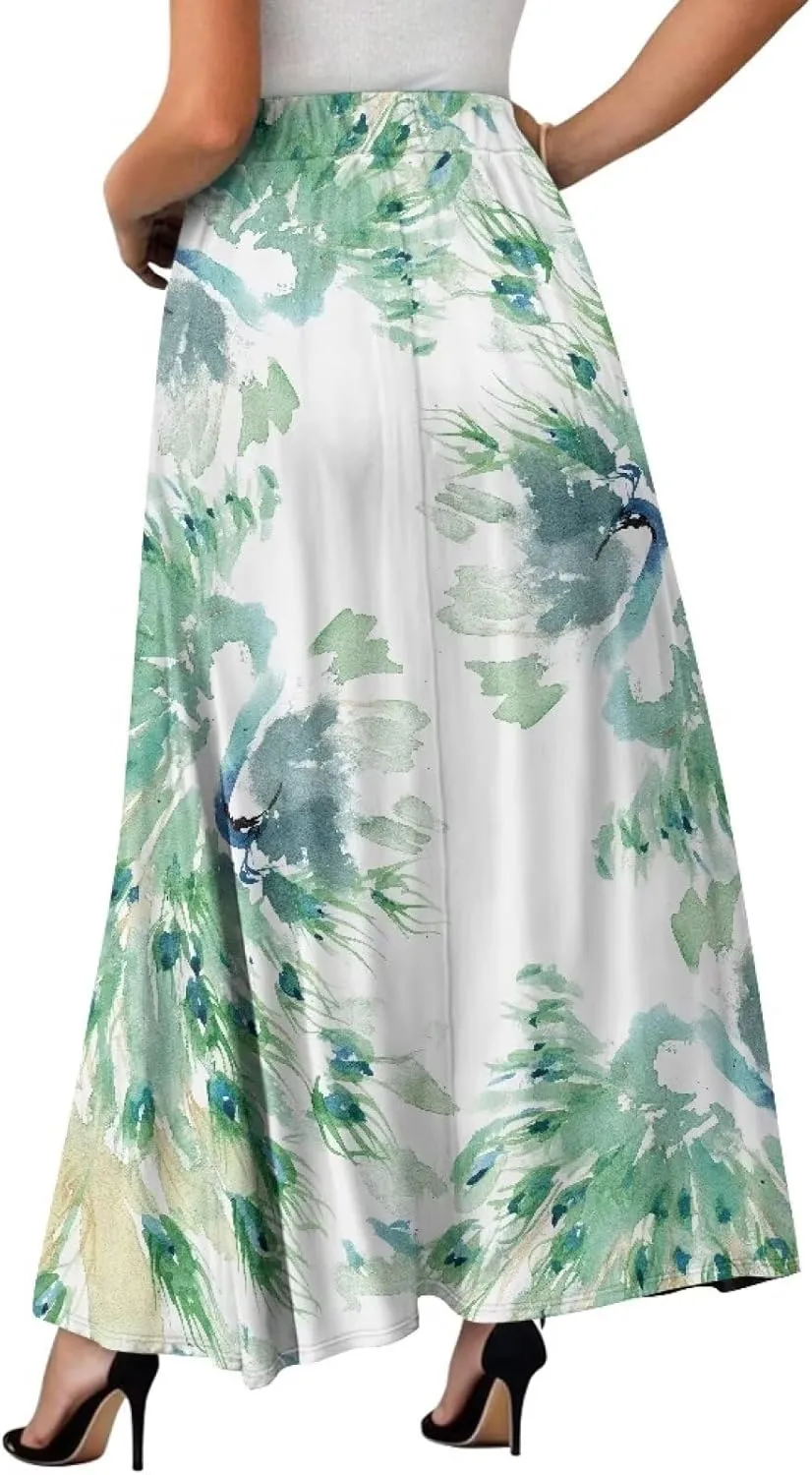 Maxi Skirts for Women Elastic Waist High Waist Long Skirts Casual A-Line Flowy Skirts for Women