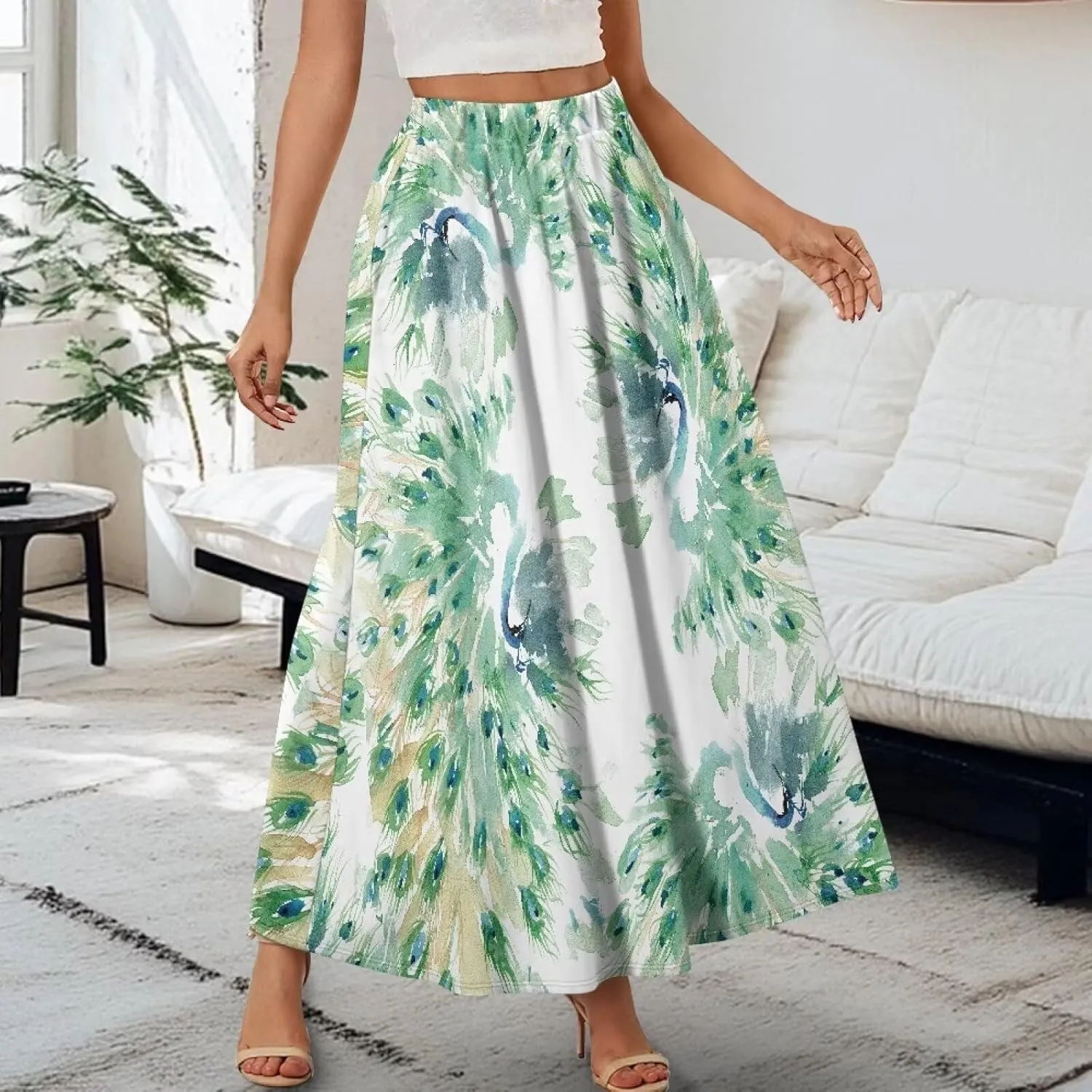 Maxi Skirts for Women Elastic Waist High Waist Long Skirts Casual A-Line Flowy Skirts for Women