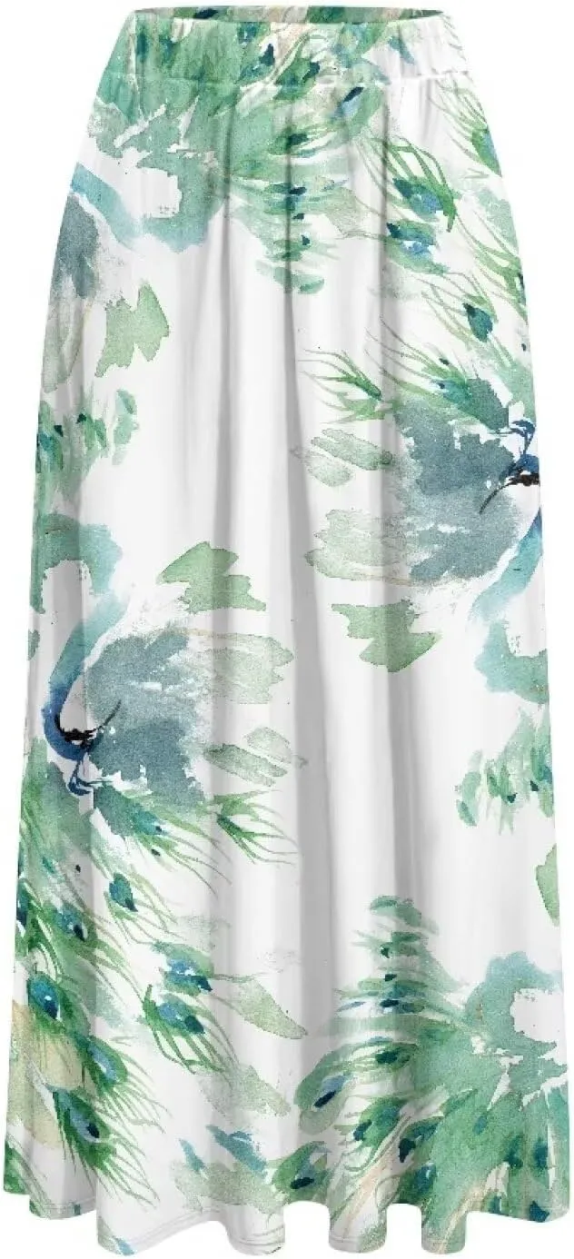 Maxi Skirts for Women Elastic Waist High Waist Long Skirts Casual A-Line Flowy Skirts for Women