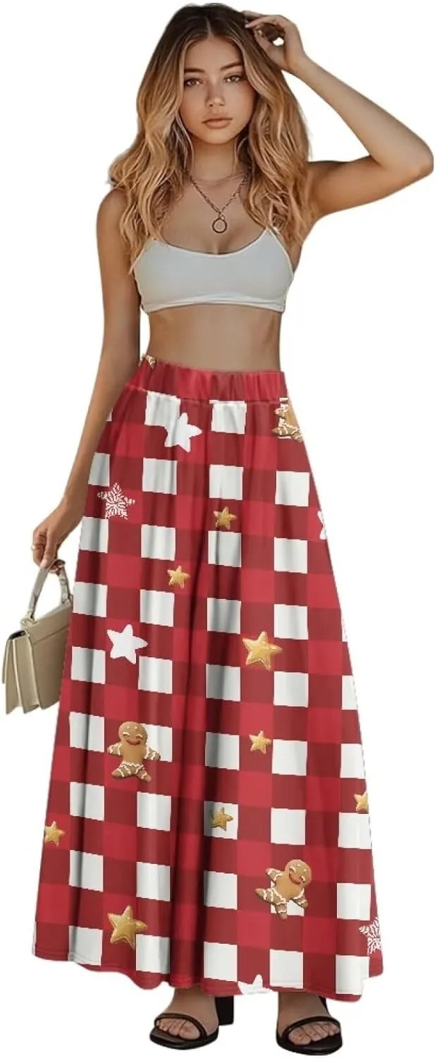 Maxi Skirts for Women Elastic Waist High Waist Long Skirts Casual A-Line Flowy Skirts for Women