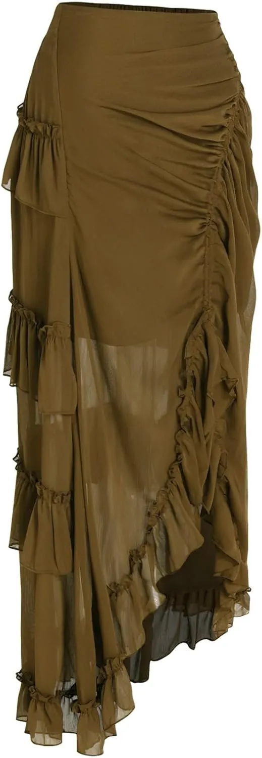 Maxi Skirts for Women Women's Halloween Skirt Irregular Ruffled Skirt Plus Size Skirts Mesh Steampunk Skirt