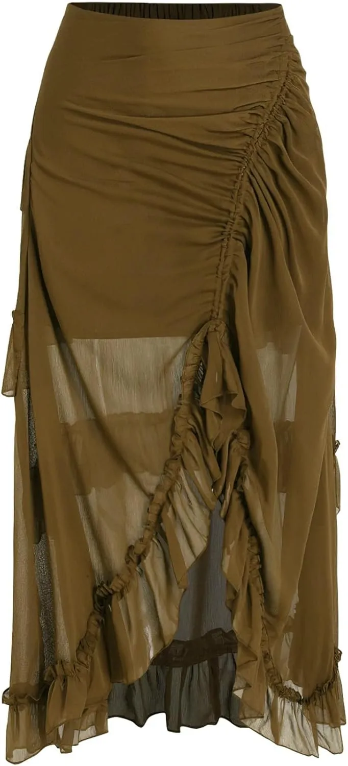 Maxi Skirts for Women Women's Halloween Skirt Irregular Ruffled Skirt Plus Size Skirts Mesh Steampunk Skirt