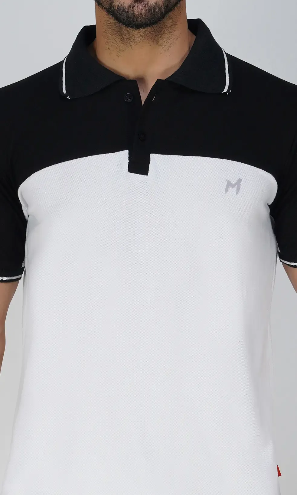 Mebadass Cotton Men's Colorblocked Polo Collar T-shirt - White & Black