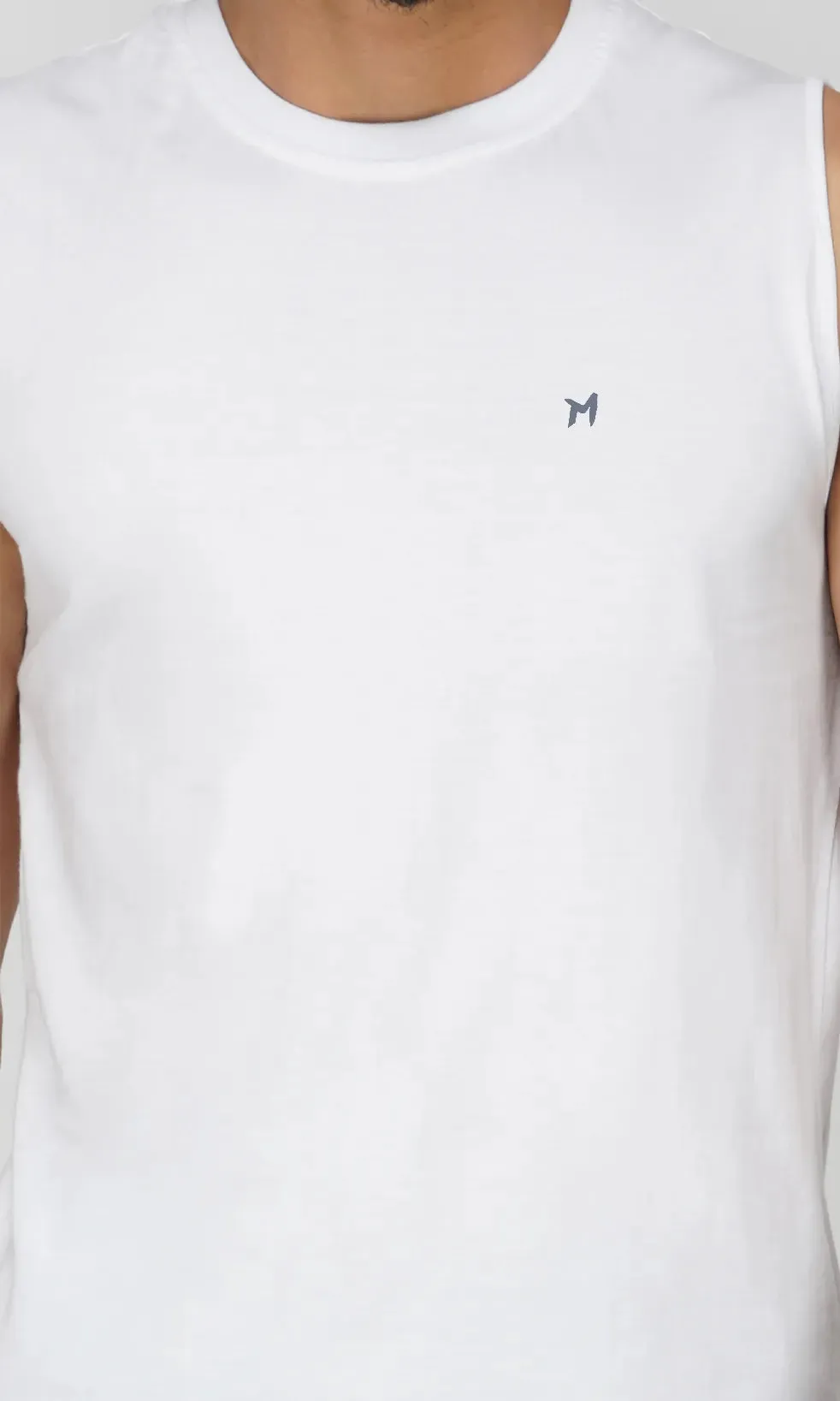 Mebadass Cotton Men's Sleeveless Regular Size Vests - White