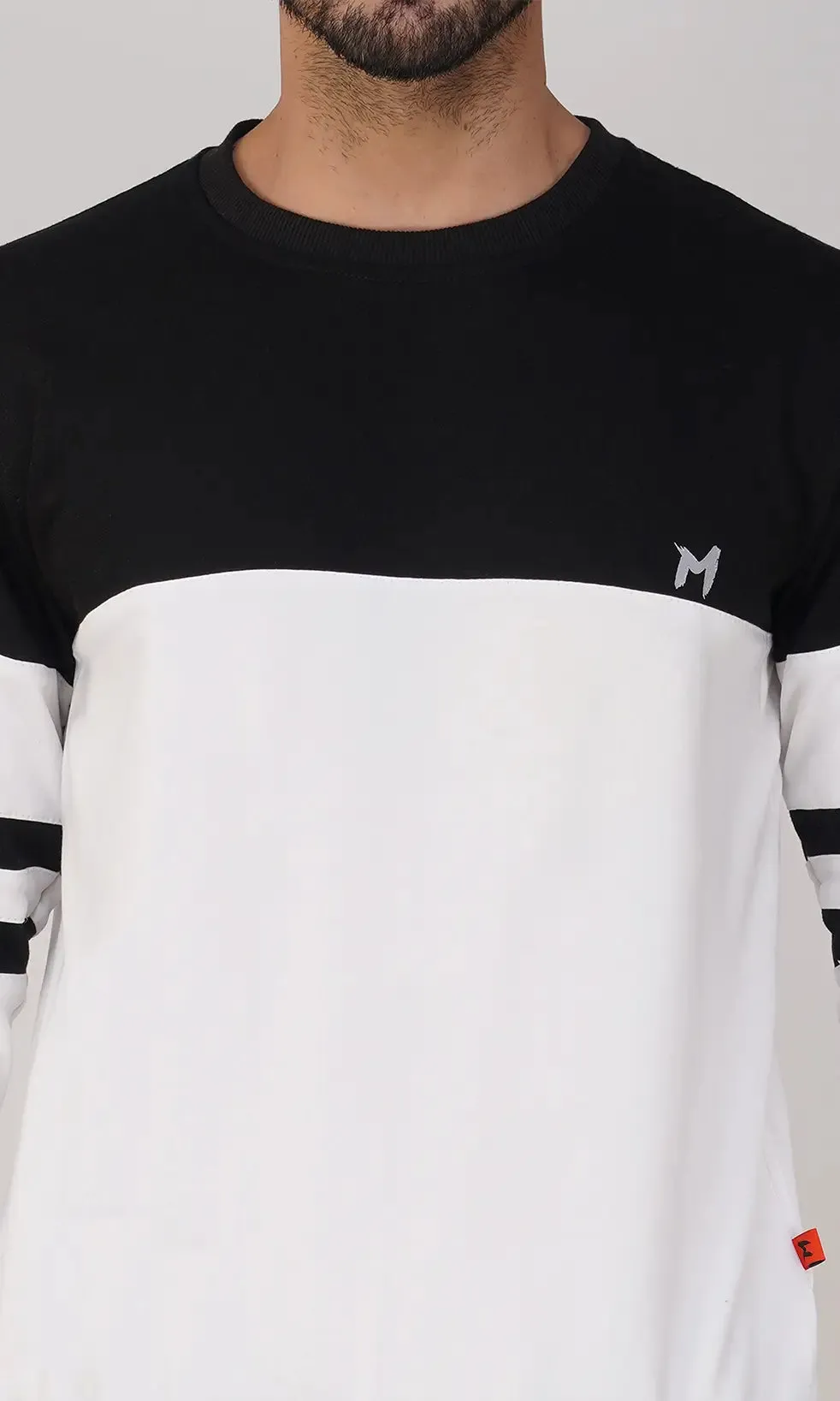 Mebadass Cotton Men's Winterwear ColorBlocked Sweatshirt - Black & White