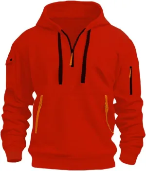 Men Long Sleeve Workout Hoodie Vintage Tactical Jacket, Men's Quarter Zip Pullover,Workout Running Active Hoodies