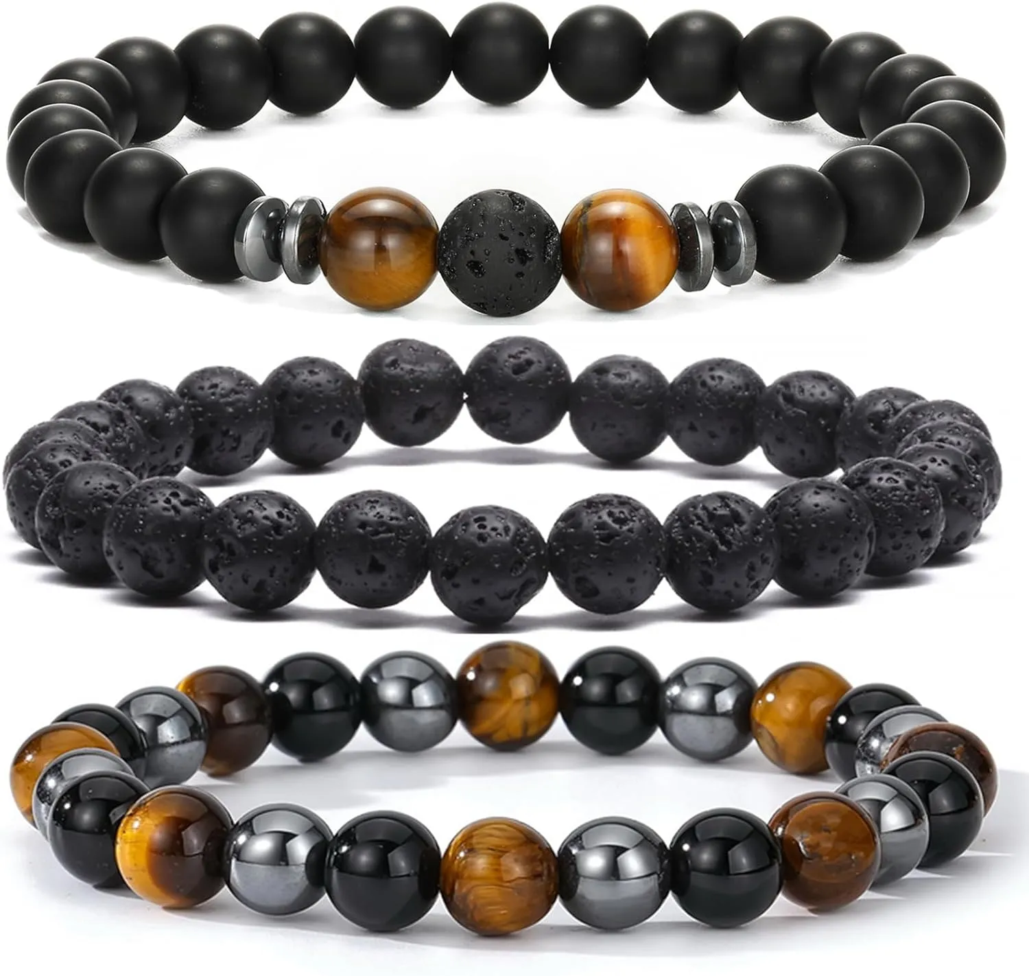MengPa Mens Beaded Bracelets Couples Matching Bracelet Set Lava Rock Beads for Women Stone Jewelry