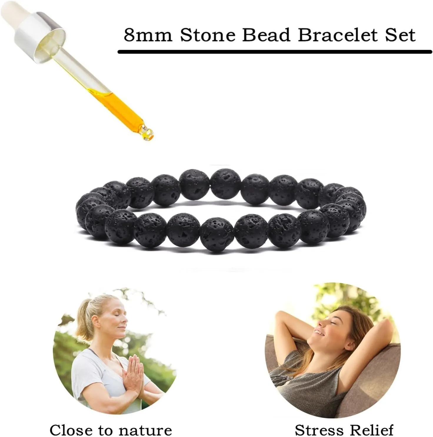MengPa Mens Beaded Bracelets Couples Matching Bracelet Set Lava Rock Beads for Women Stone Jewelry