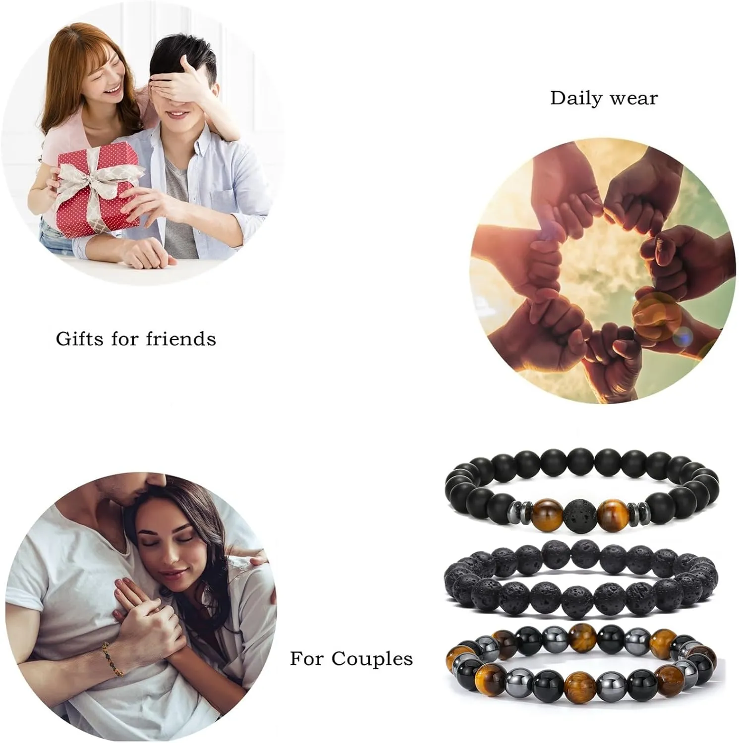 MengPa Mens Beaded Bracelets Couples Matching Bracelet Set Lava Rock Beads for Women Stone Jewelry
