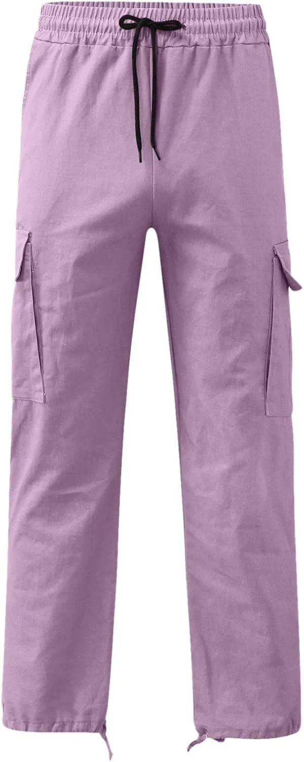 Men's 2023 Relaxed Fit Cargo Pants Elastic Waist Drawstring Wide Leg Trousers Lightweight Quick Dry Jogger Pant