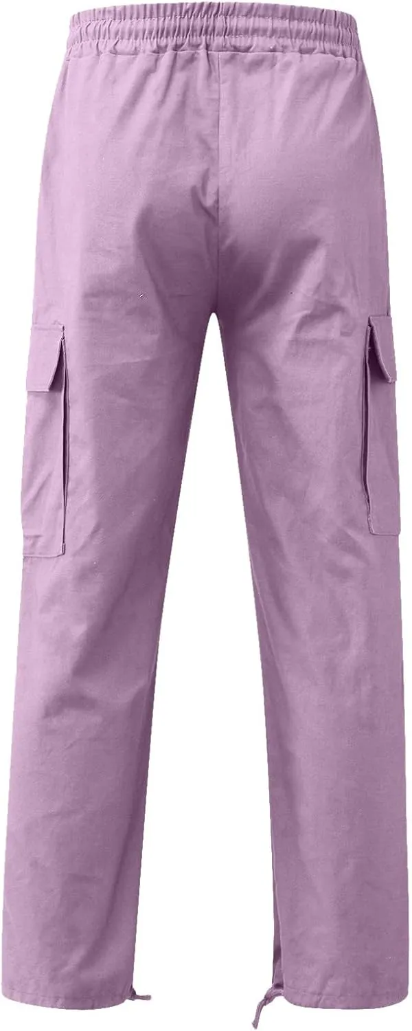 Men's 2023 Relaxed Fit Cargo Pants Elastic Waist Drawstring Wide Leg Trousers Lightweight Quick Dry Jogger Pant