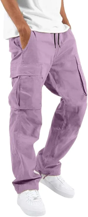 Men's 2023 Relaxed Fit Cargo Pants Elastic Waist Drawstring Wide Leg Trousers Lightweight Quick Dry Jogger Pant