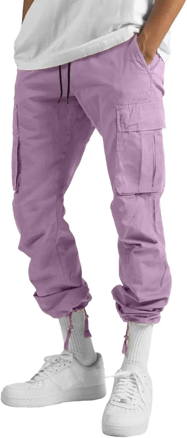 Men's 2023 Relaxed Fit Cargo Pants Elastic Waist Drawstring Wide Leg Trousers Lightweight Quick Dry Jogger Pant