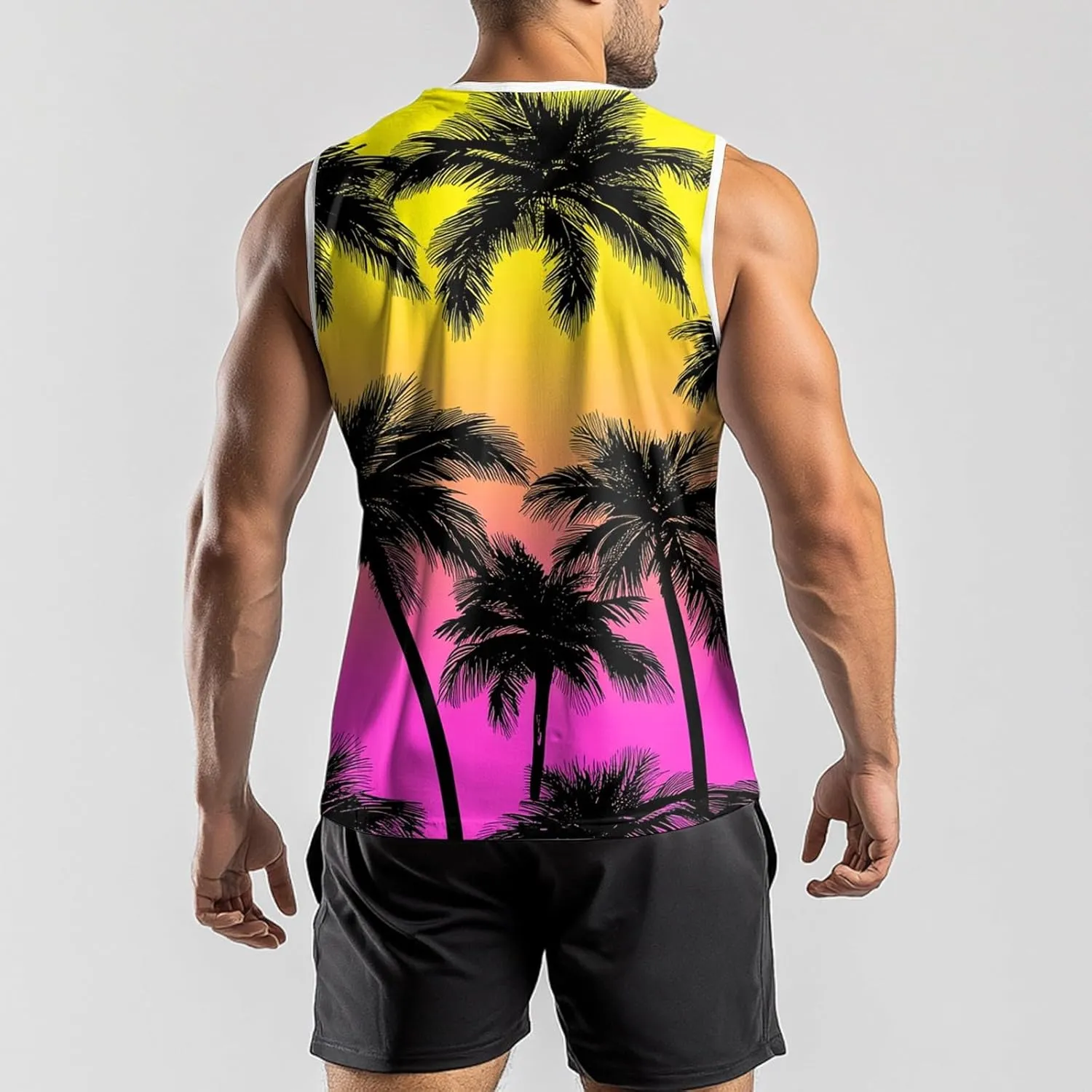 Mens Beach Tank Tops Sleeveless Hawaiian Shirts for Men Summer Palm Tree Graphic Workout Gym Tshirts