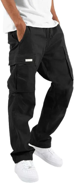 Mens Cargo Pants with Pockets Baggy Open Bottom Relaxed Fit Sweatpants Lightweight Plus Size Comfy Hiking Athletic Trousers