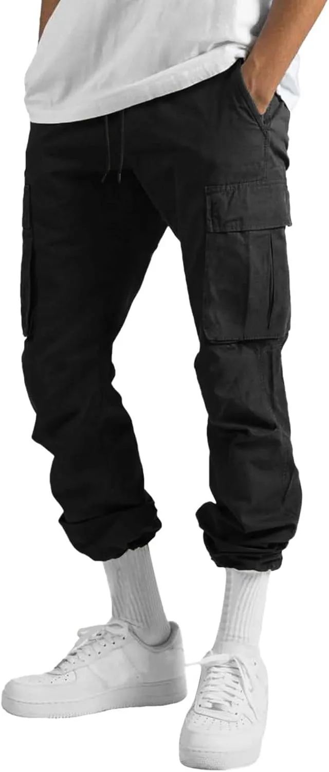 Mens Cargo Pants with Pockets Baggy Open Bottom Relaxed Fit Sweatpants Lightweight Plus Size Comfy Hiking Athletic Trousers