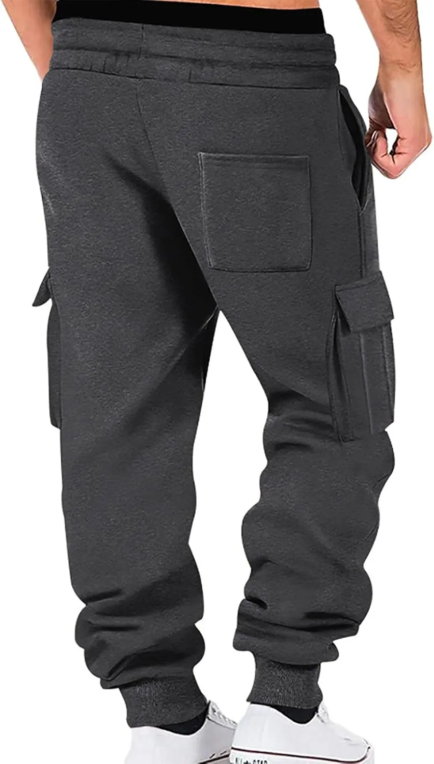 Mens Casual Jogger Pants, Relaxed Fit Cargo Pants, Casual Solid Drawstring Sweatpants Hiking Outdoor Twill Sport Pants