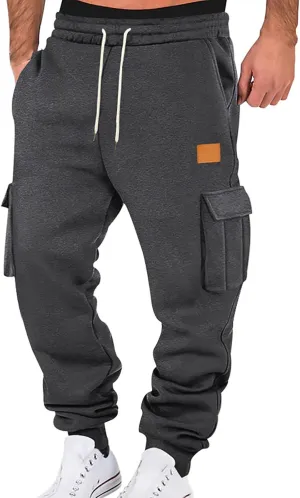 Mens Casual Jogger Pants, Relaxed Fit Cargo Pants, Casual Solid Drawstring Sweatpants Hiking Outdoor Twill Sport Pants