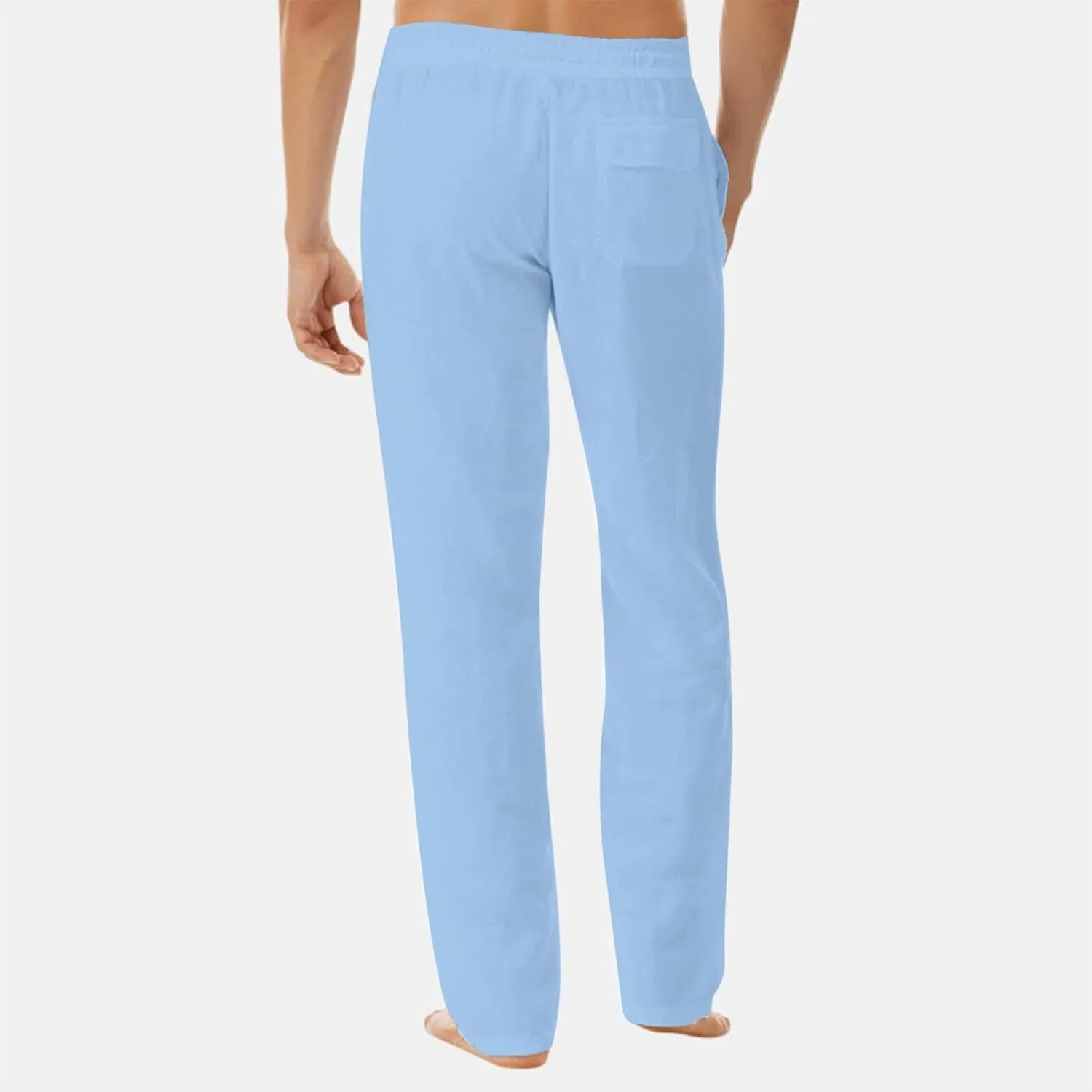 Mens Casual Pants Relaxed Fit Elastic Waist Baggy Linen Pants Lightweight Drawstring Summer Beach Yoga Trousers with Pockets