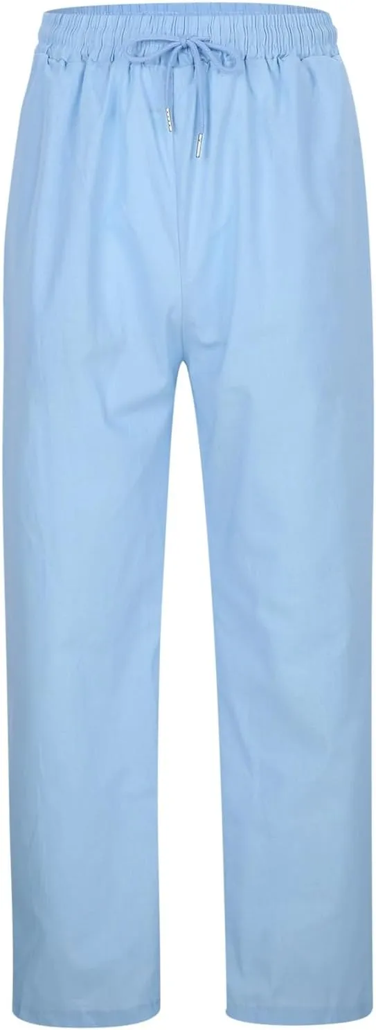 Mens Casual Pants Relaxed Fit Elastic Waist Baggy Linen Pants Lightweight Drawstring Summer Beach Yoga Trousers with Pockets