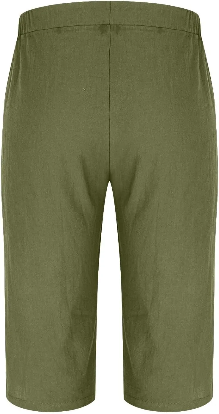 Mens Cropped Linen Pants with Button Closure Relaxed Fit Casual Beachwear Pants for Men Summer Style