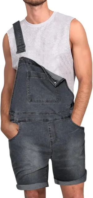 Mens Denim Shorts Bib Overall Jean Romper Casual Loose Walkshort Button Pockets 2024 Summer Outdoor Street Hiking Jumpersuit