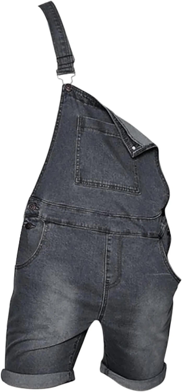 Mens Denim Shorts Bib Overall Jean Romper Casual Loose Walkshort Button Pockets 2024 Summer Outdoor Street Hiking Jumpersuit