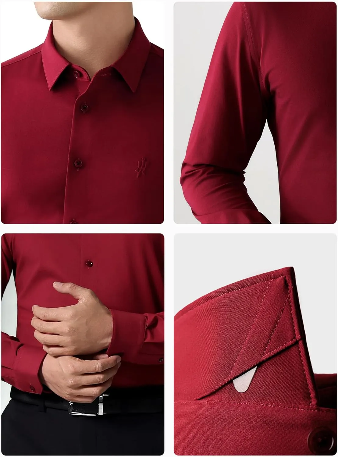 Mens Dress Shirts Slim Fit Wrinkle Free Stretch Non Iron Soft French Cuff Button Down Shirts