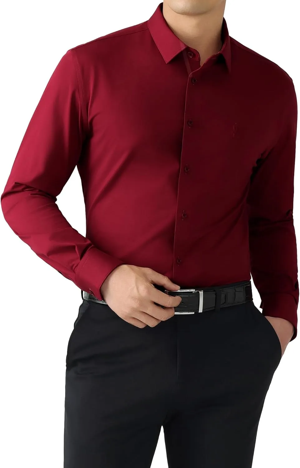 Mens Dress Shirts Slim Fit Wrinkle Free Stretch Non Iron Soft French Cuff Button Down Shirts