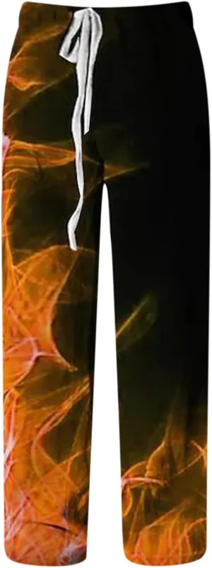 Mens Fashion Casual Printing Linen Pocket Lace Up Pants Joggers Relaxed Fit Stretch Sweatpants Athletic Pants