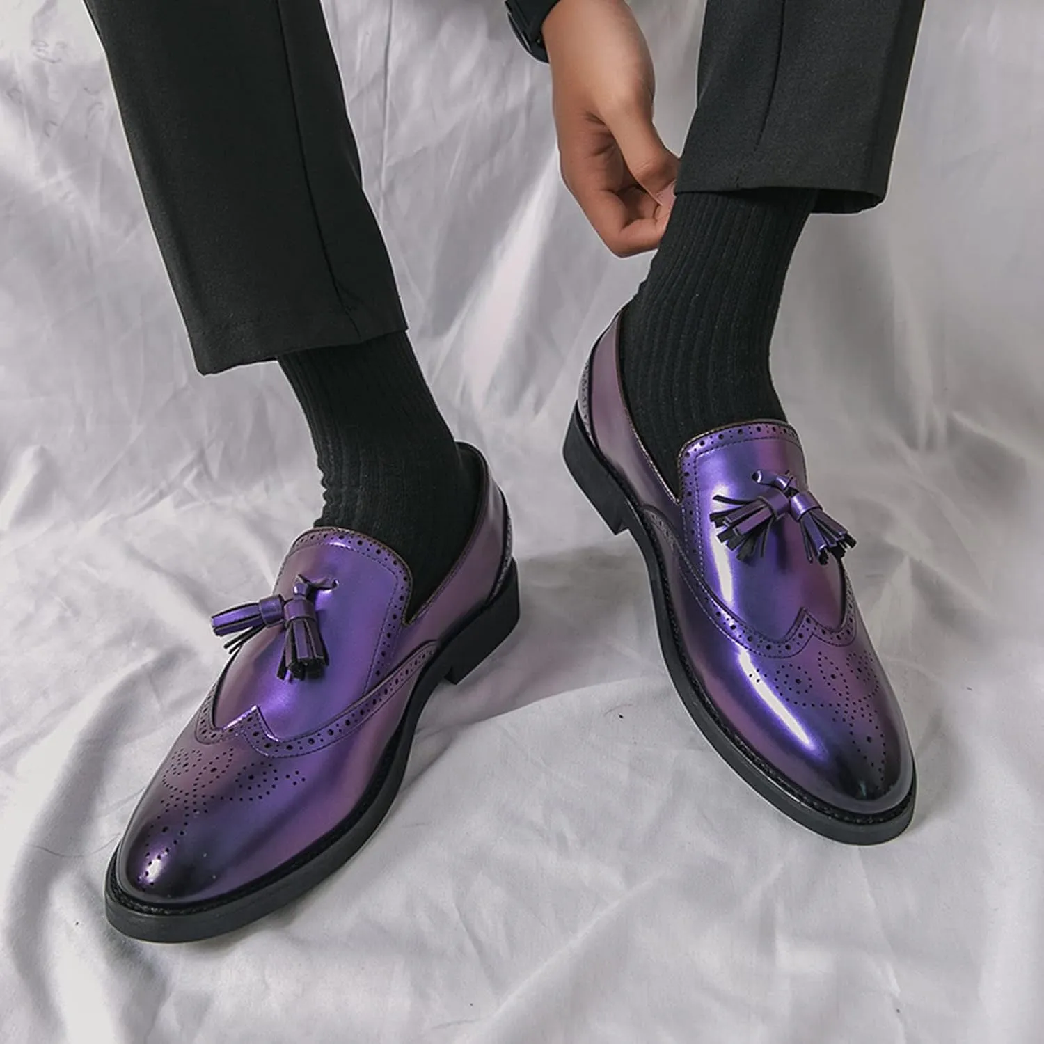 Mens Faux Leather Shoes Breathable Smoking Slippers Slip On Daily Casual Loafers Dress Loafers Comfy Penny Loafers for Men