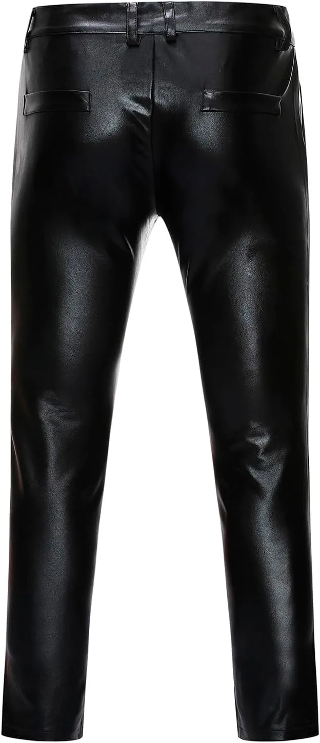 Mens Metallic Shiny Pants Night Club Party Hot Pant Slim Fit Trousers Straight Leg Pants Gold Silver Trouser Bright Bottoms