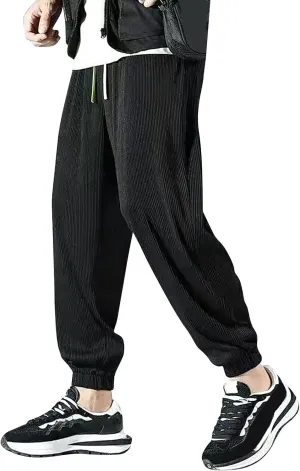 Mens Pants Casual Relaxed Fit Stretch Active Pants Loose Ice Silk Breathable Casual Comfy Pant Trousers with Pockets
