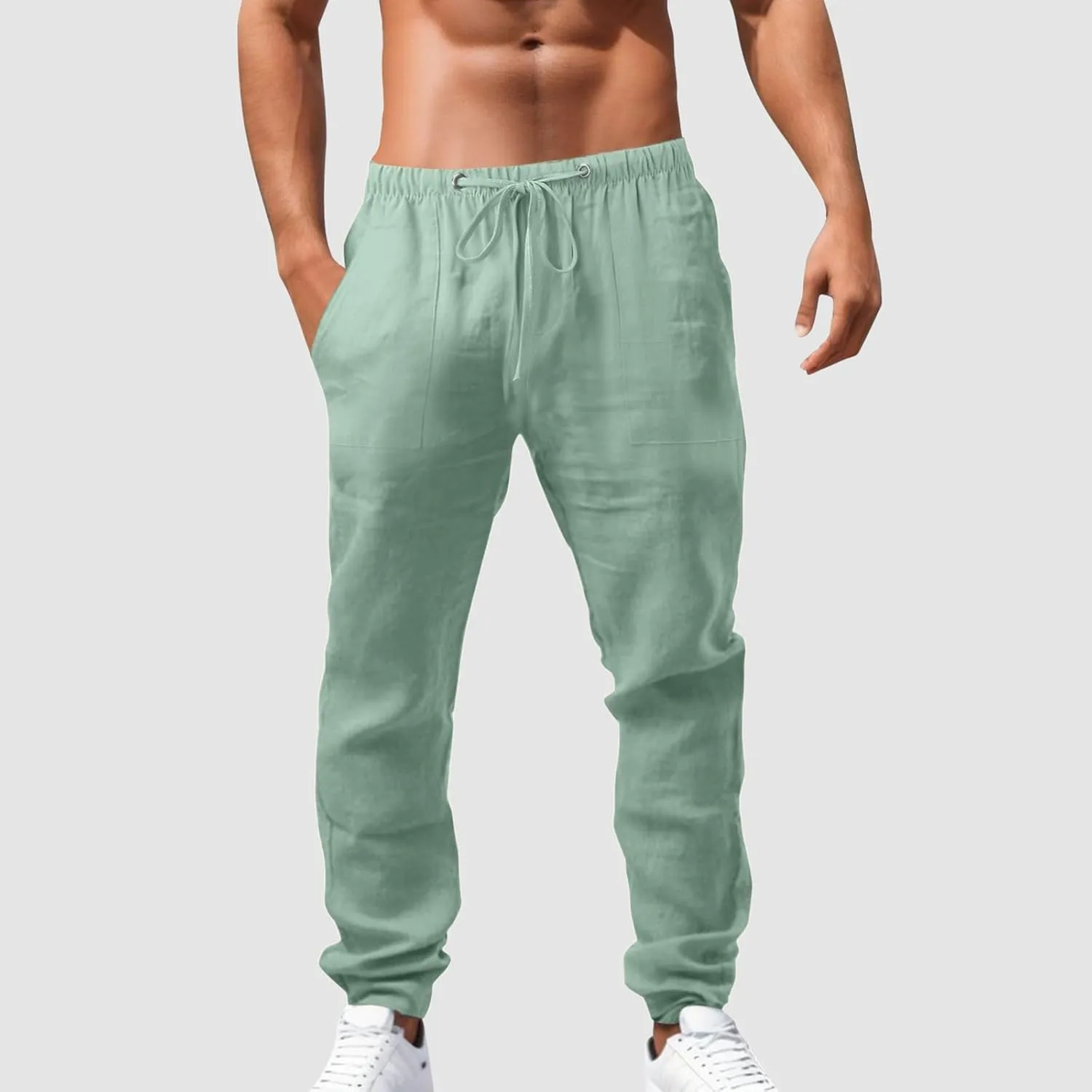 Men's Relaxed Fit Drawstring Linen Pants Casual Beachwear Comfortable Summer Lounge Pants for Outdoor Travel