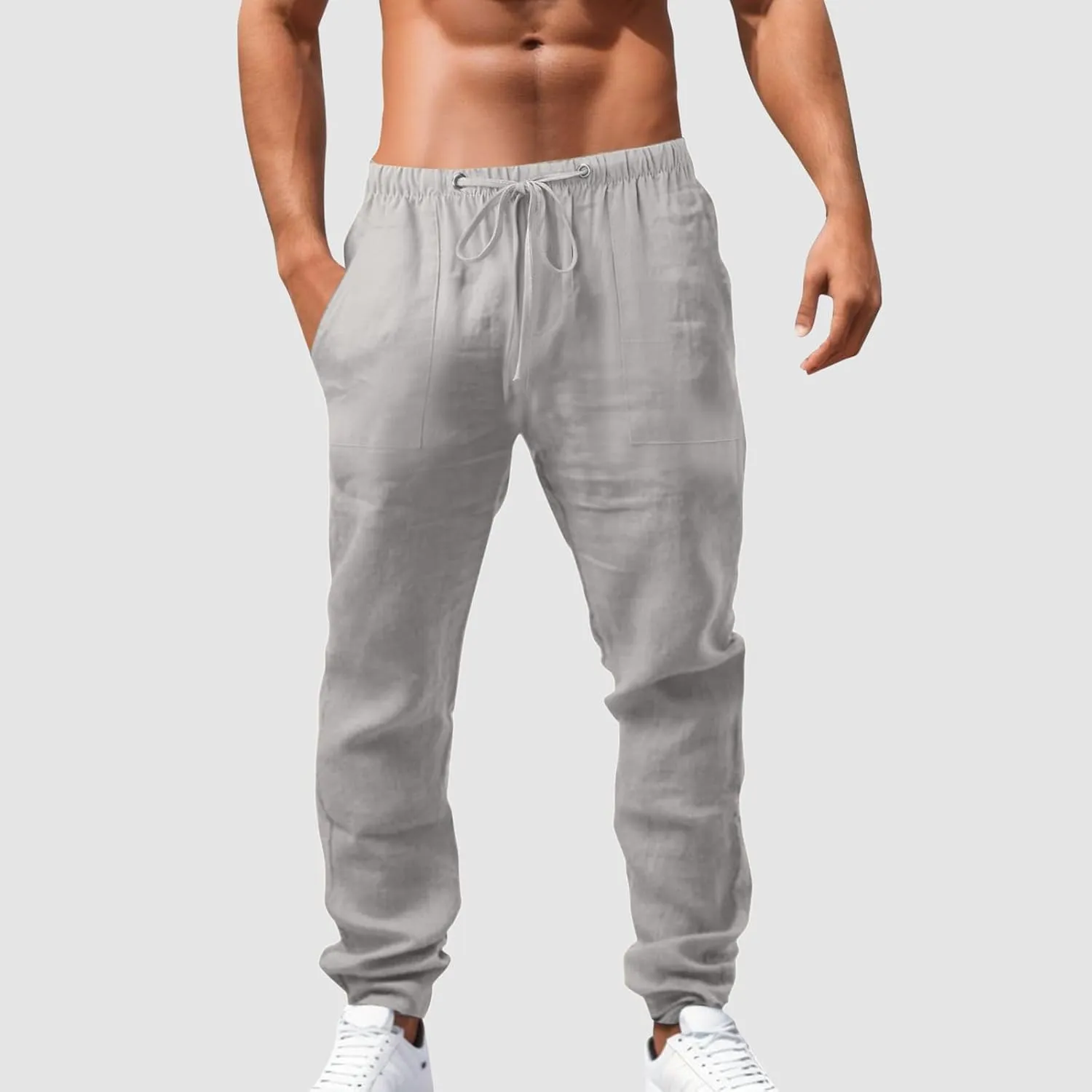 Men's Relaxed Fit Drawstring Linen Pants Casual Beachwear Comfortable Summer Lounge Pants for Outdoor Travel