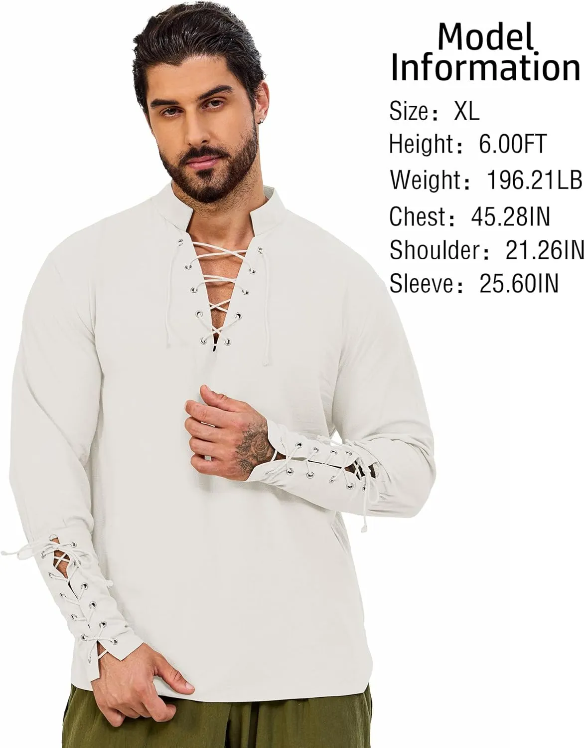 Mens Shirts Pirate Costume, Long Sleeve Tops Viking Cosplay Renaissance Medieval T-Shirts Gothic Cotton Outfits